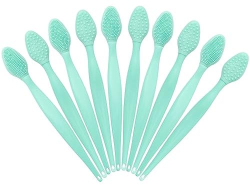 10 Pcs Lip Scrub Brush, Ooloveminso Silicone Lip Scrubber Exfoliator Tool, Soft Double-Side Lip Brush Exfoliating for Dark Lips, Lip Care and Beauty-Green