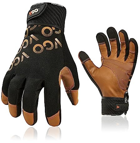 Vgo... 1 Paar Arbeitshandschuhe Herren, Mechanikerhandschuhe aus Ziegenleder (GA9604)