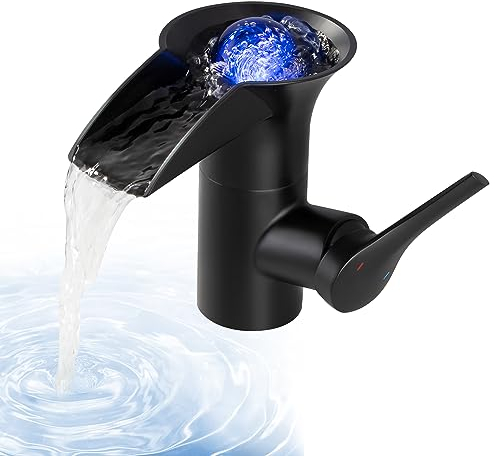 SKOWLL Lavabo salle de bain montage sur pont poignée simple cascade mitigeur eau robinet, noir mat