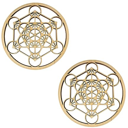 Dessous de Verre en Bois ou plexigglass 10 cm en Lot de 2, 4, 6 Fleurs de Vie, Arbre de Vie, Métatron, Lotus, Main de Fatma, Om ou Aum, décoration spirituelle