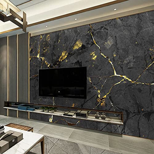 MERVOS Wallpaper Mural 3D self Adhesive PVC Wallpaper Black Gold Marble Living Room Bedroom Decorative Wall Painting