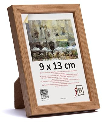 3-B Bilderrahmen LUND - Braun (Eiche) - 9x13 cm - Holzrahmen, Fotorahmen, Portraitrahmen mit Acrylglas