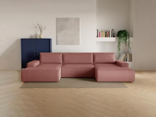 Vente-unique-Große Wohnlandschaft mit Schlaffunktion - Strukturstoff - Terracotta - Amelia