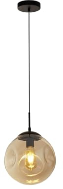 Licht-Erlebnisse Hängelampe Rauchglas Metall rund Ø 25 cm H: max. 1,2 m verstellbar Schwarz Champagner für E27 Retro Pendelleuchte Esstisch Hängeleuchte Wohnzimmer