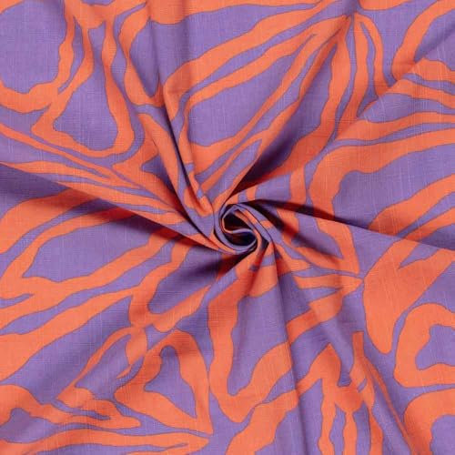 Viskose, grafische Musterung Lila Orange als Meterware Nähen, 50 cm