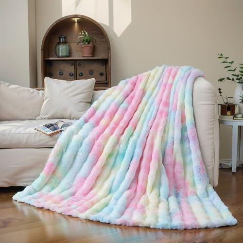 GKXLH Couverture douce et moelleuse - Plaid douillette pour canapé, Couverture en fausse fourrure lapin en peluche, plaid chaud épaisses à bulles pour lit, canapé, chambre à coucher, salon (100x160cm)