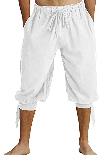 Runcati Kurze Hosen Herren Pluderhose mit Schnürung Wikinger Sommerhose Pirat Mittelalter Kostüm Freizeit Strand Shorts