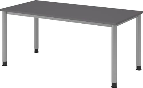 bümö höhenverstellbarer Schreibtisch H-Serie 160x80 cm in Graphit, Gestell in Silber - PC Tisch für's Büro manuell höhenverstellbar, Computertisch verstellbar