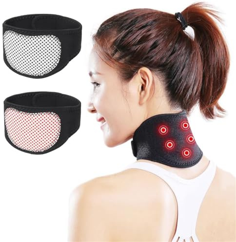 seaNpem Magnetic Neck Brace, Soft Neck Brace with 5 Magnets Adjustable Self Heating Neck Support for Neck Pain Relief, 2 Pcs
