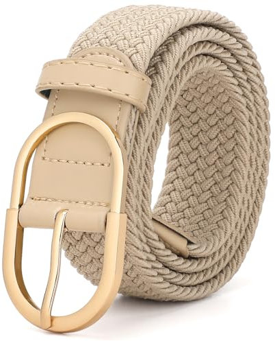 JasGood Unisex Geflochtener Stretchgürtel Elastischer Stoffgürtel Flechtgürtel Dehnbarer Gürtel für Damen und Herren,Beige,120cm