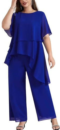 Hanna Nikole Women's Plus Size Chiffon 2-Piece Set Hidden Zipper Pants Suit Women Elegant Summer for Mother of The Bride Pants Suit Royal Blue 20