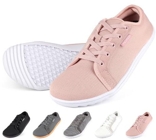 Soohon Unisex Barfußschuhe Damen Herren Breite Barfuss Schuhe Traillaufschuhe Sportliche Minimalistische Atmungsaktiv Bequeme Weit Sneaker Turnschuhe Walkingschuhe Laufschuhe Leicht Schuhe 39 Rosa