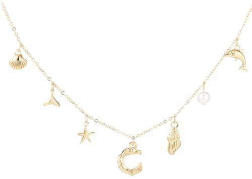 Mikovivi Collier Coquillage Doré, 45cm Or Collier Coquillage Lettre Bijoux Pendentifs Collier à Breloques de Plage Cadeaux d'Anniversaire pour Femmes et Filles (C)