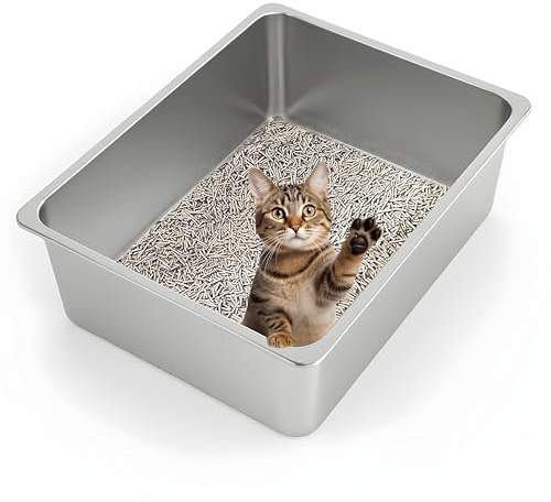 Kirecoo Caja de arena para gatos de acero inoxidable XL, de lados altos, antiadherente