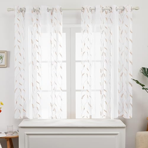 Deconovo Gardinen mit Ösen Voile Vorhang Transparent Wohnzimmer Vorhänge Gardinenschals Lichtfilterung Dekoschal, 138x140 cm, Leinen, 2er Set