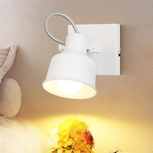 GBLY Deckenstrahler 1 Flammig Weiß: Wandleuchte Vintage Schwenkbar 350° Wandstrahler MAX.40W Spotlight E14 Fassung Retro Küchenlampe für Wohnzimmer Schlafzimmer Büro (ohne Leuchtmittel)