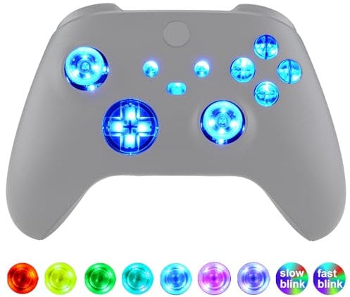 eXtremeRate DTF LED Tasten V2 Kit für Xbox Series X/S Controller, RGB LED Flexkabel&Ersatz Leucht Knöpfe D-Pad/Touchpad/Face Button/Thumbsticks Zubehör für Xbox Core Controller Model 1914-Transparent