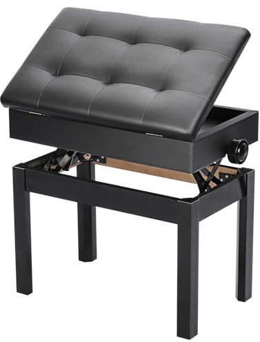 Klavierbank aus Leder, Klavierhocker 56 x 34 x 48 cm, Klavierbank, höhenverstellbar, Schminktisch, Hocker, Tastatur, Klavierbank mit Stauraum, mit Aufbewahrungseinheit unter dem Sitz, gepolsterter Sit