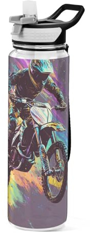 KLL Botellas de agua deportivas de plástico Tritan para motocross, con material para hockey, 38 onzas