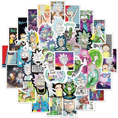 Rick Aufkleber 50 Stück Vinyl Aufkleber für Laptop, Stoßstange, Skateboard, Wasserflaschen, Computer, Telefon, Cartoon-Anime-Aufkleber für Kinder, Teenager, Erwachsene