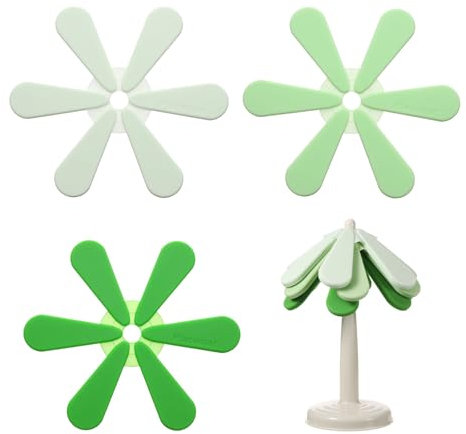 sourcing map 3Pcs Silicone Trivet Mat for Hot Dishes, Tree Shaped Trivet Set Heat Resistant for Hot Pots, Bowl, and Teapots (Light Green/Dark Green)