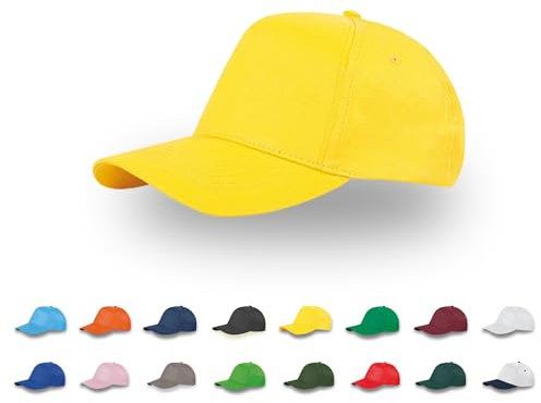 pubblienne 100 Cappelli Personalizzati Logo, Immagine e Testo - Cappellino 100% Cotone Stampa Foto - Cappello Uomo e Donna Visiera Baseball - Gadget Personalizzabili (IT, Testo, Taglia Unica, Giallo)