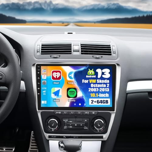 SIXWIN 2+64G Android 13 Radio Coche para VW Skoda Octavia 2007-2013 con CarPlay&Android Auto,10.1 Pulgadas Pantalla Táctil con Bluetooth/WiFi/GPS/FM/RDS/USB con Cámara Trasera