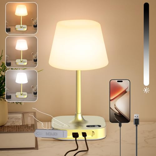 Nachttischlampe Touch Dimmbar,IP55 Wasserdichte Tischlampe Mit USB A+C | Wiederaufladbare 8000Mah,Tragbare Kabellose LED Lamp 3 Farbtemperaturen，5-Stufig Dimmbare,Für Schlafzimmer Wohnzimmer Camping