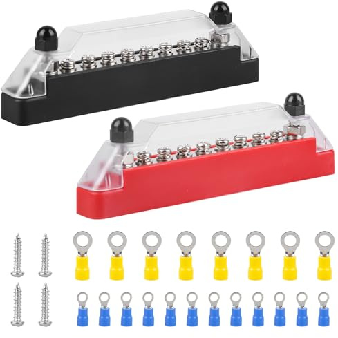 Sammelschienen Verteilerblock 12V-48V DC, 2 Stück 150A Sammelschienen Verteilerblock mit 6 x M8 Klemmenbolzen und 2 x M6 Klemmenbolzen, 150A BusBar Box für Boot, LKW, Bus