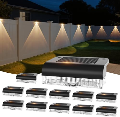 A.bigwhale Solar Wandleuchte Aussen, 12 Stück LED Solar Zaunleuchten für Außen, Solarleuchten Wandlampe Solarwandleuchte für Treppen, Stufen, Zäune, Geländer, Hof, Terrasse, Solarlampen für Außen