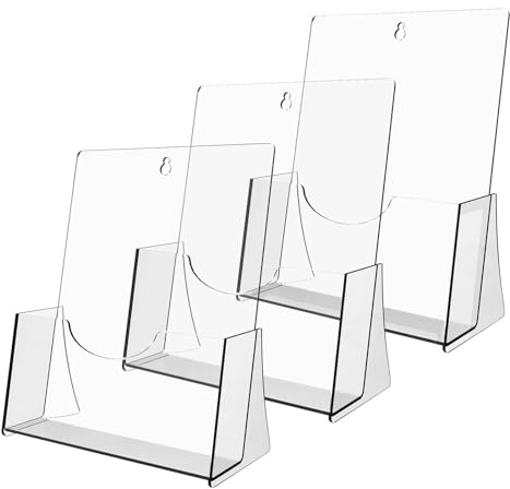 RAYNEAY A5 Acrylic Leaflet Holder, A5 Freestanding Perspex Display Holder | 3 Pack, A5 Size Clear Menu Brochure Stand for Flyers, Posters, Restaurant, Shop, Hotel