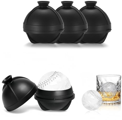 Rund Eiswürfelform Silikon, 6cm Eiswürfelform Rund Groß, Bpa Frei Wiederverwendbare Eiswürfel Form für Whiskey, Cocktails, Wein, Bier und Getränke (Baseballform)