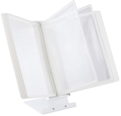 LEVIATAN Tisch-Sichttafelsystem A4 | 10 Präsentationstafeln | Stabiler Metall-Standfuß | Dokumenten-Display für Büro, Werkstatt, Empfang | Weiß