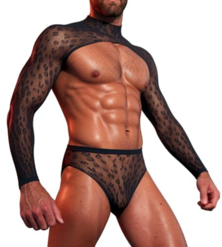 KING STORY Erotische Kostüme für Herren Spitzenbody Transparent Netz Sexy Unterwäsche Stringbody Gay Unterwäsche Herren Mankini für Männer Sexy Unterwäsche für Mann