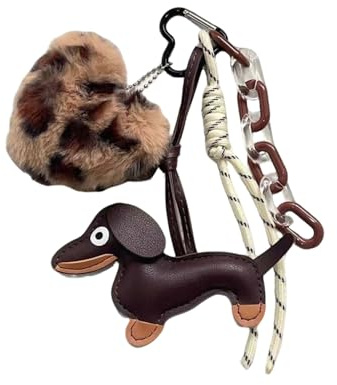 FUGLUS Porte-clés teckel en cuir synthétique avec pendentif en Cœur de Léopard, porte clef cuir, teckels bag charm, mignon sac Y2K pour femme, porte-clés pour anniversaire