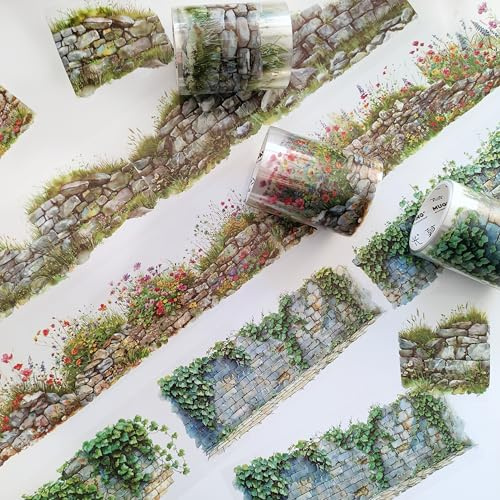 Arpaper Sticker Zubehör 3 Rolls PET Washi Tape Scrapbook Stickers Tape,Grüne Pflanzen Wand Blume Thema Für DIY Bullet Journals,Fotoalbum Und Scrapbooking（Flower Wall 1）