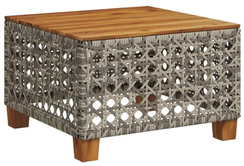 Tomostar Beistelltisch, quadratisch, für Balkon, Garten, Terrasse, Außenbereich, Grau, 55 x 55 x 36 cm, Polyrattan und Akazienholz