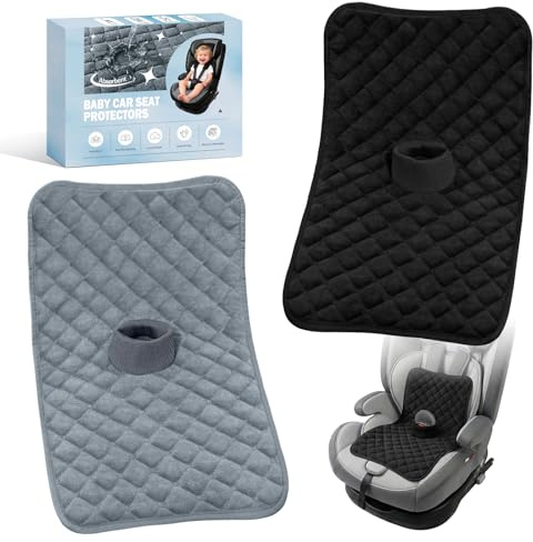 2PCS Potty Training Car Seat Protector, Waterproof Soft Pads for Toddlers and Infants, Machine Washable Reusable Non-Slip Liner Universal Fit All Baby Carseat, Black & Gray