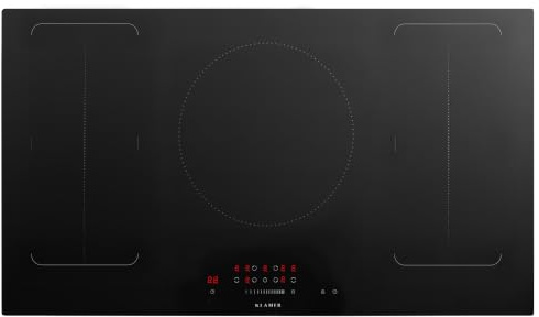 KLAMER Induktionskochfeld 90 cm, 5 Zonen: 2 Flexzonen und Rundzone, 9400 W | Boost, 9 Stufen, Slider Control, 99-Minuten-Timer, Kindersicherung, Abschaltautomatik, kratz- und bruchfeste Glasfläche