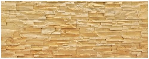 Wallario Küchenrückwand selbstklebend 115 x 50 cm, Motiv: Steinwand gelb-orange | Spritzschutz abwischbar & pflegeleicht