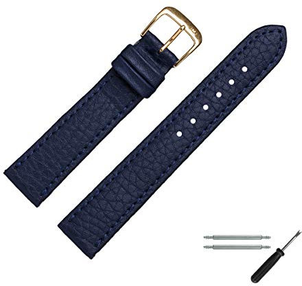 MARBURGER Uhrenarmband 18mm Leder Blau Rind Prägung Mit Naht - Werkzeug Montage Set 5201851000220
