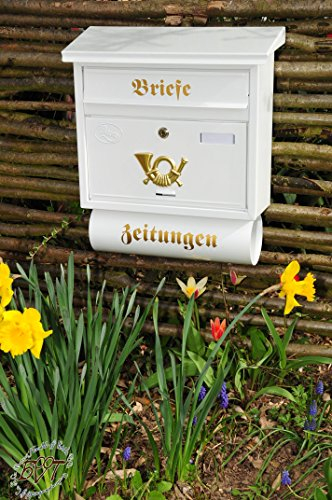 BTV NEU Toller Briefkasten, groß XXL, Premium-Qualität, lackiert, Design-Optik FG/w groß in Edelweiss weiß schneeweiss Zeitungen Post antik Mailbox Schild
