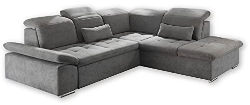 Stella Trading WAYNE Ecksofa mit Schlaffunktion, Stoffbezug Dunkelgrau - Ausziehbare Eckcouch mit Bettkasten & verstellbaren Arm- und Kopfteilen - 276 x 81(104) x 240 cm (B/H/T)