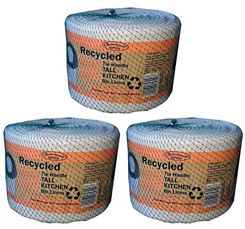 Banquet Recycled 100 Tie Handle Tall Kitchen Bin Liners, White (3 Pack - 300 Bags)