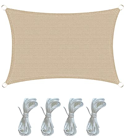Rebecca Mobili Toalla de Sol Parasol a Vela Retangular Beige Polietileno Cuerdas Protección Rayos UV Terraza Piscina 2x3 m (Cod. RE6342)