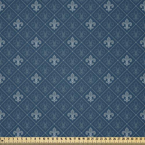 ABAKUHAUS Fleur De Lis Stoff als Meterware, Mittelalter Entwurf, Microfaser Stoff für Dekoratives Basteln, 1M (230x100cm), Blau grau