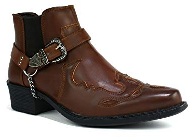 New Men Cuban Heel Chain Buckle Ankle Smart Boot UK Size 6-12 (UK 9, Brown)