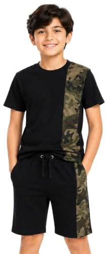 A2Z 4 Kids Boys T-Shirt Shorts Set 100% Cotton Contrast Panel Matching Top