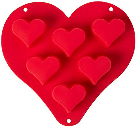 Heart Shape Baking Mould, Silicone Cake Mould, Red, 6 Piece