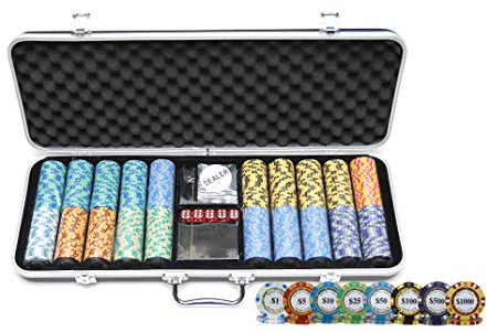 HAN'S DELTA Monte Carlo Poker Club Chip Set 14 Gramm für Texas Hold'em, Blackjack, Casino Gambling mit schwarzem ABS-Gehäuse, Karten, Dealer Button (wählen Sie 300 oder 500 Chips Set) (500 Chips Set)